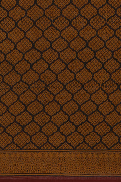 Image of Maroon and mustard Bagh block printed cotton saree