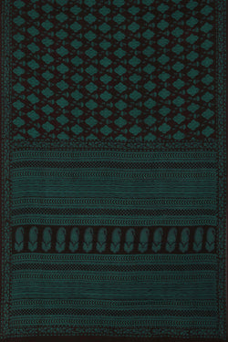 Image of Black green Bagh block printed cotton saree