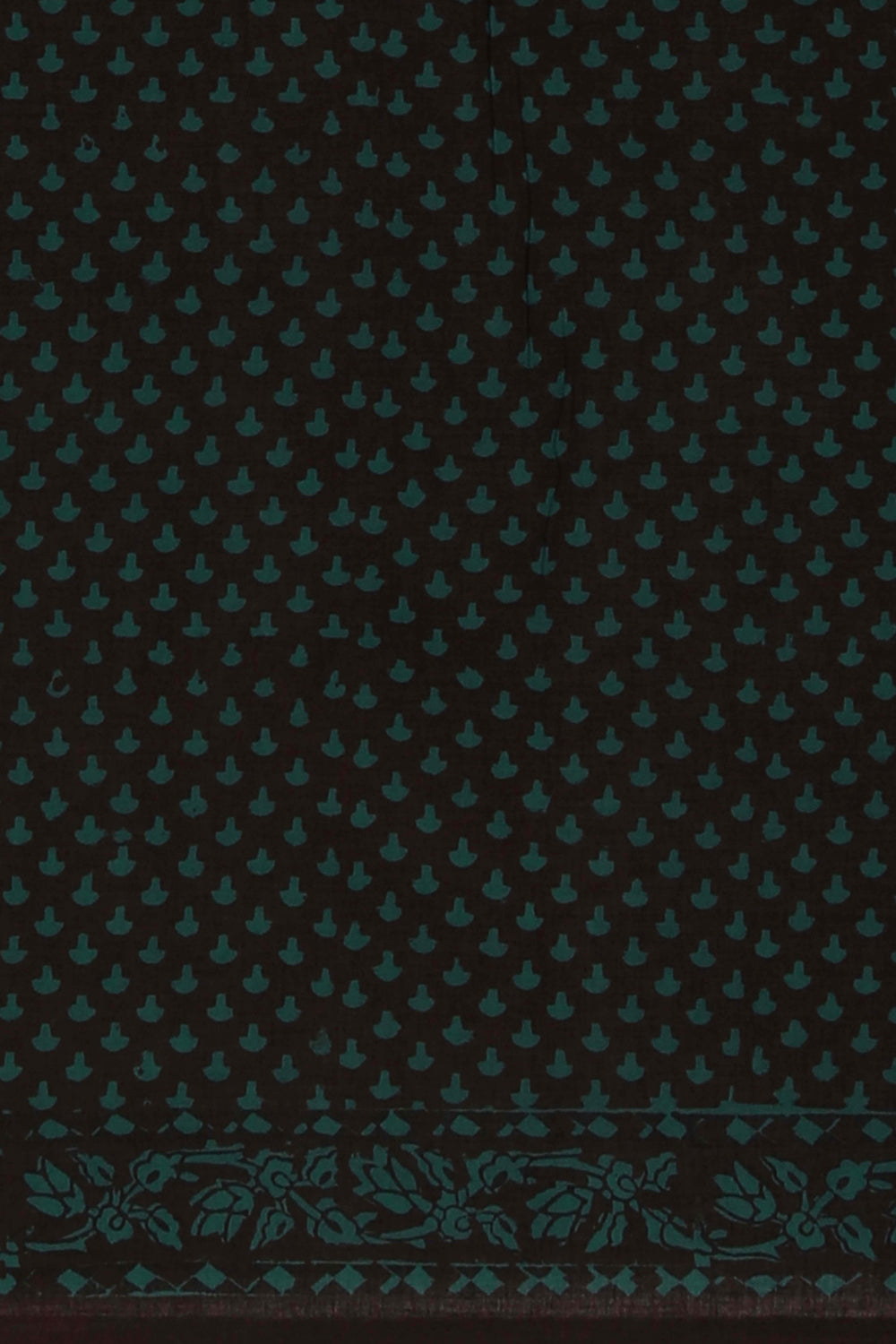 Image of Black green Bagh block printed cotton saree