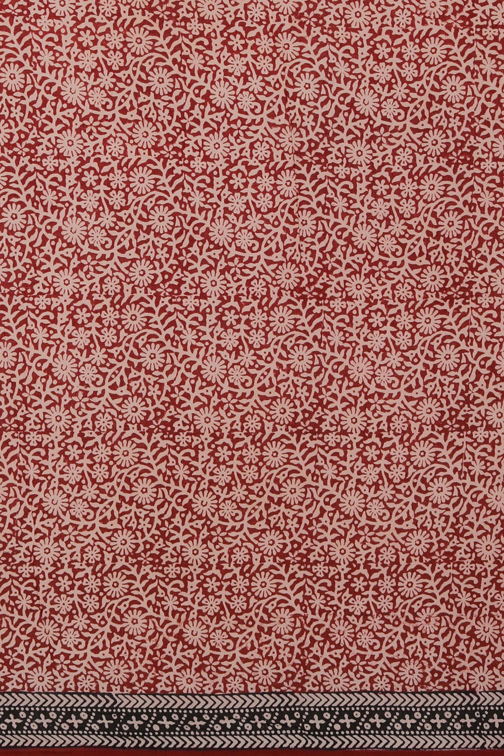 Maroon forest scene Bagh block printed cotton saree