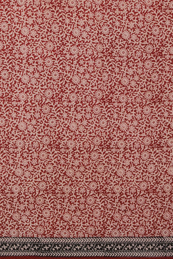 Image of Maroon forest scene Bagh block printed cotton saree
