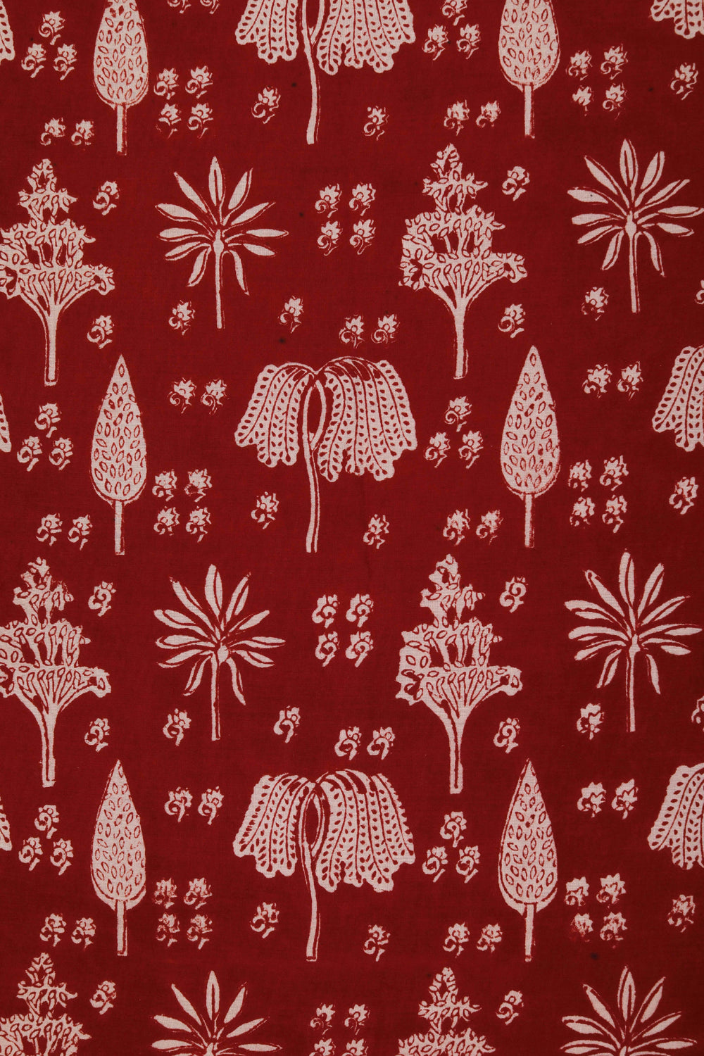 Image of Maroon forest scene Bagh block printed cotton saree