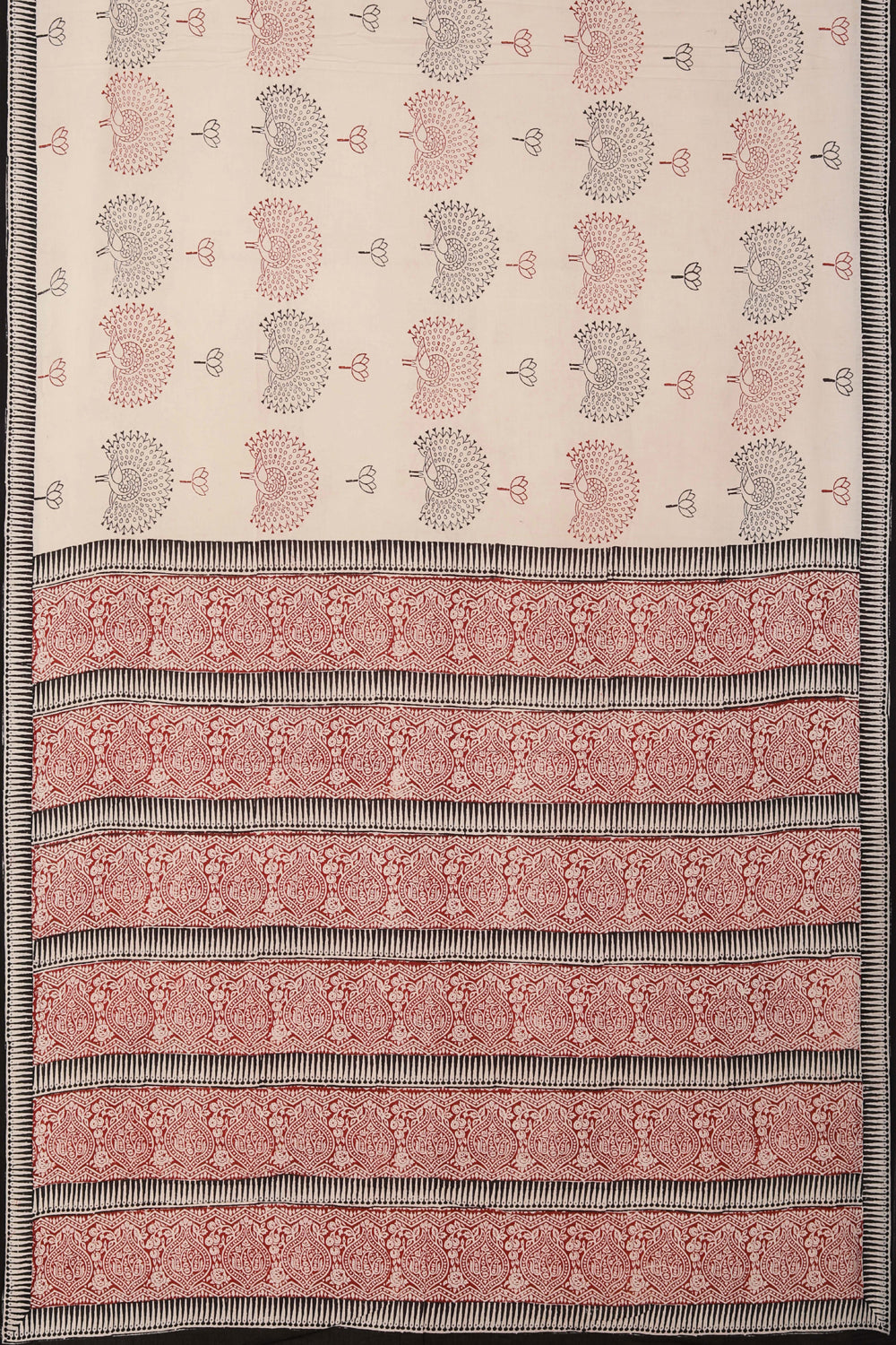 Image of Off White Bagh block printed cotton saree