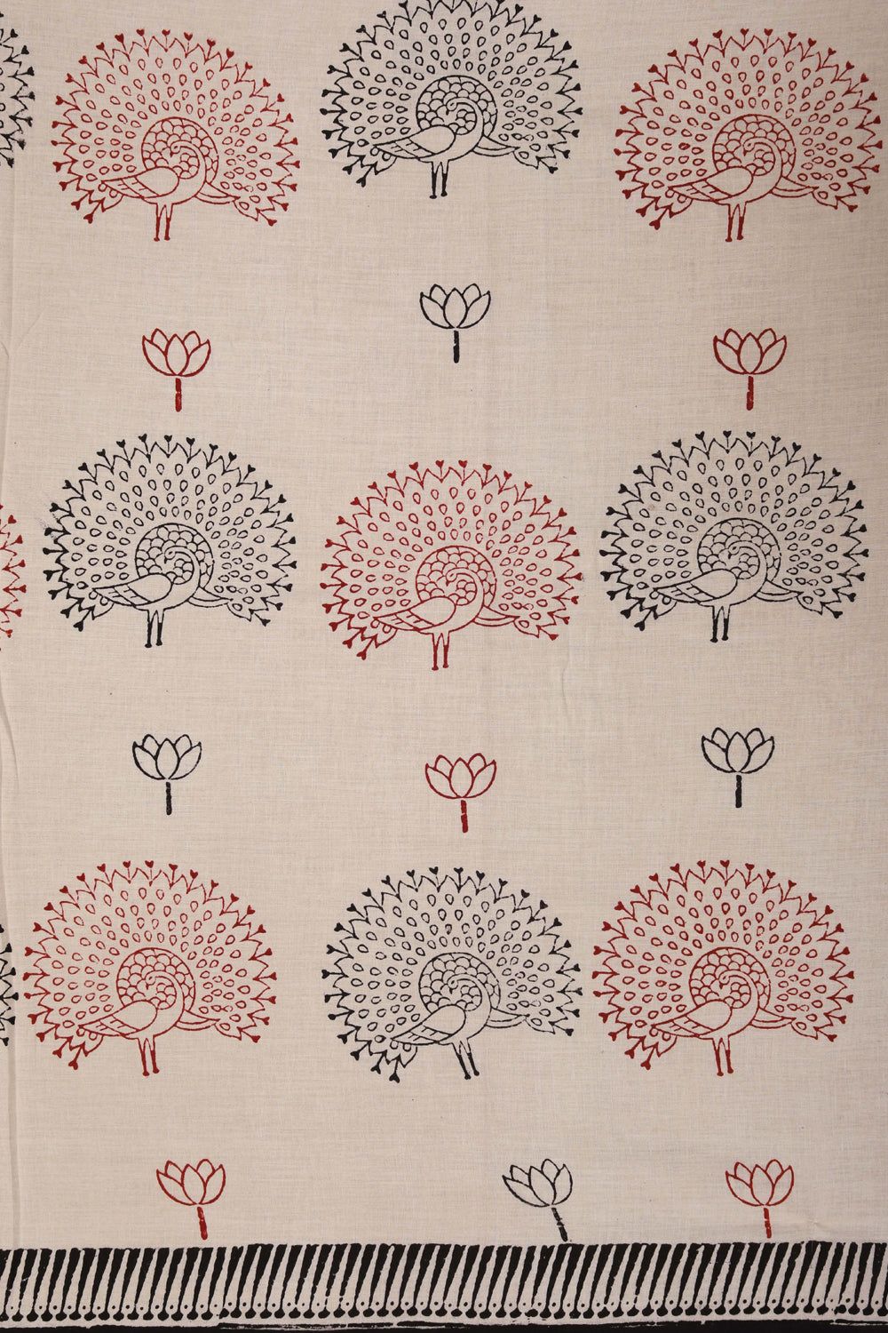 Image of Off White Bagh block printed cotton saree