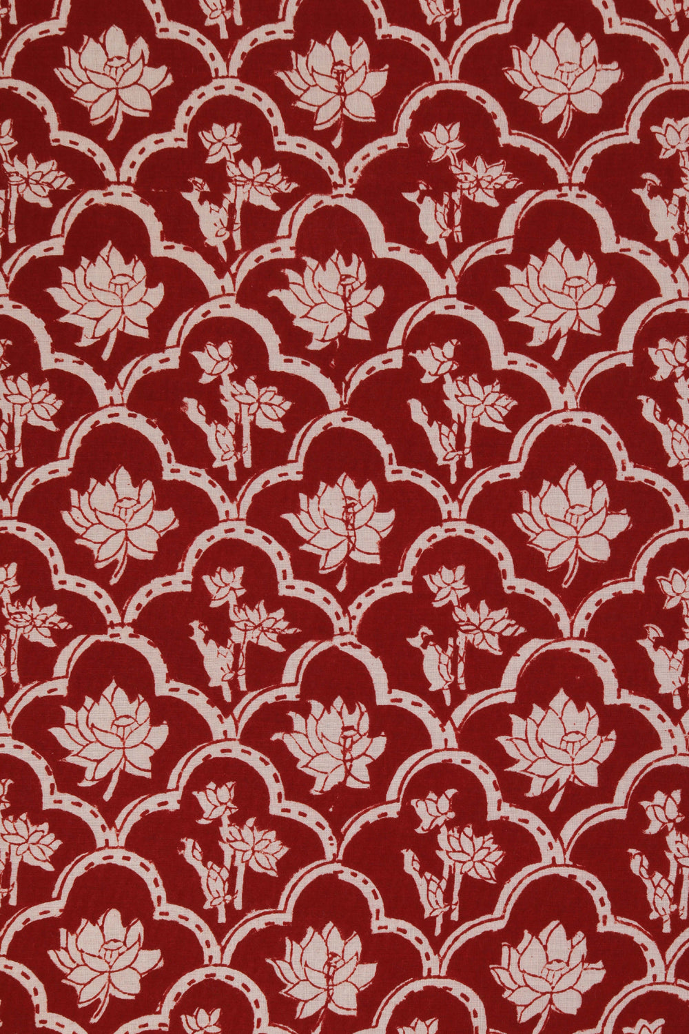 Maroon Lotus Bagh block printed Mul cotton saree