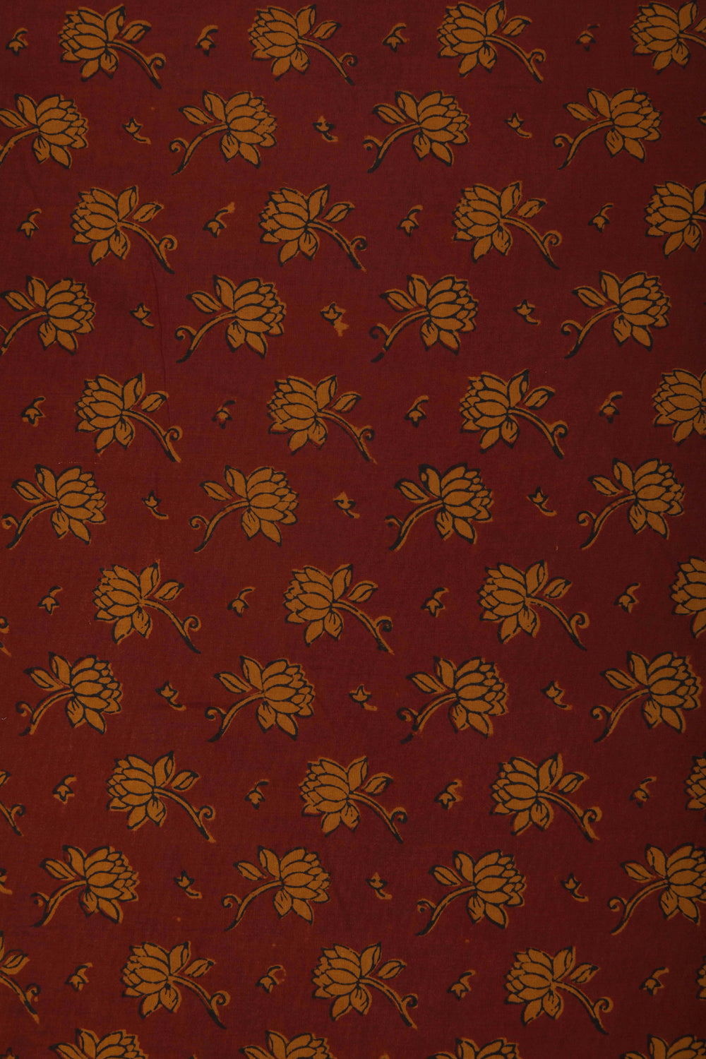 Maroon Lotus Bagh block printed Mul cotton saree