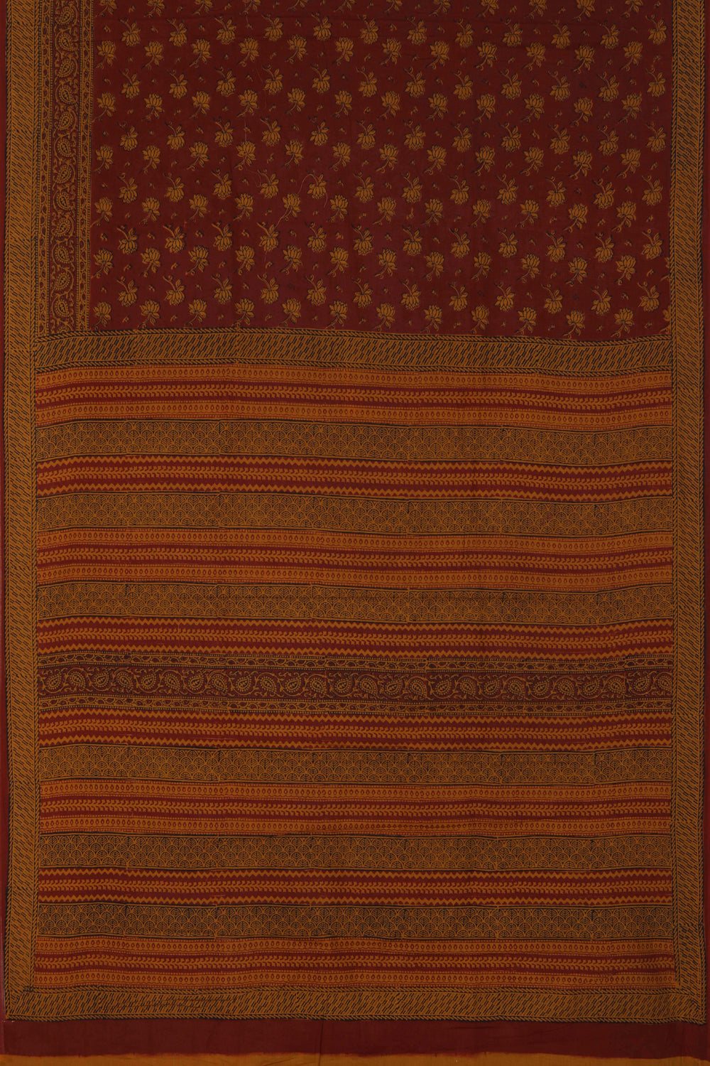 Maroon Lotus Bagh block printed Mul cotton saree