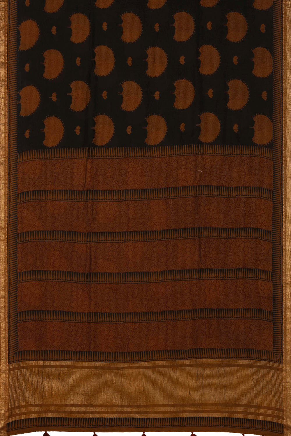 Black peacock Bagh block printed Maheswari saree