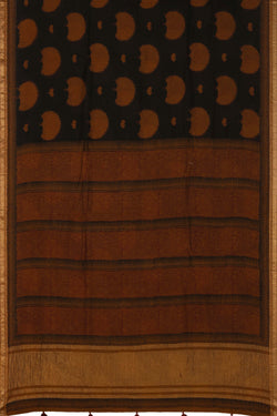 Image of Black peacock Bagh block printed Maheswari saree