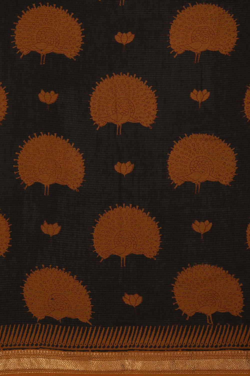 Image of Black peacock Bagh block printed Maheswari saree