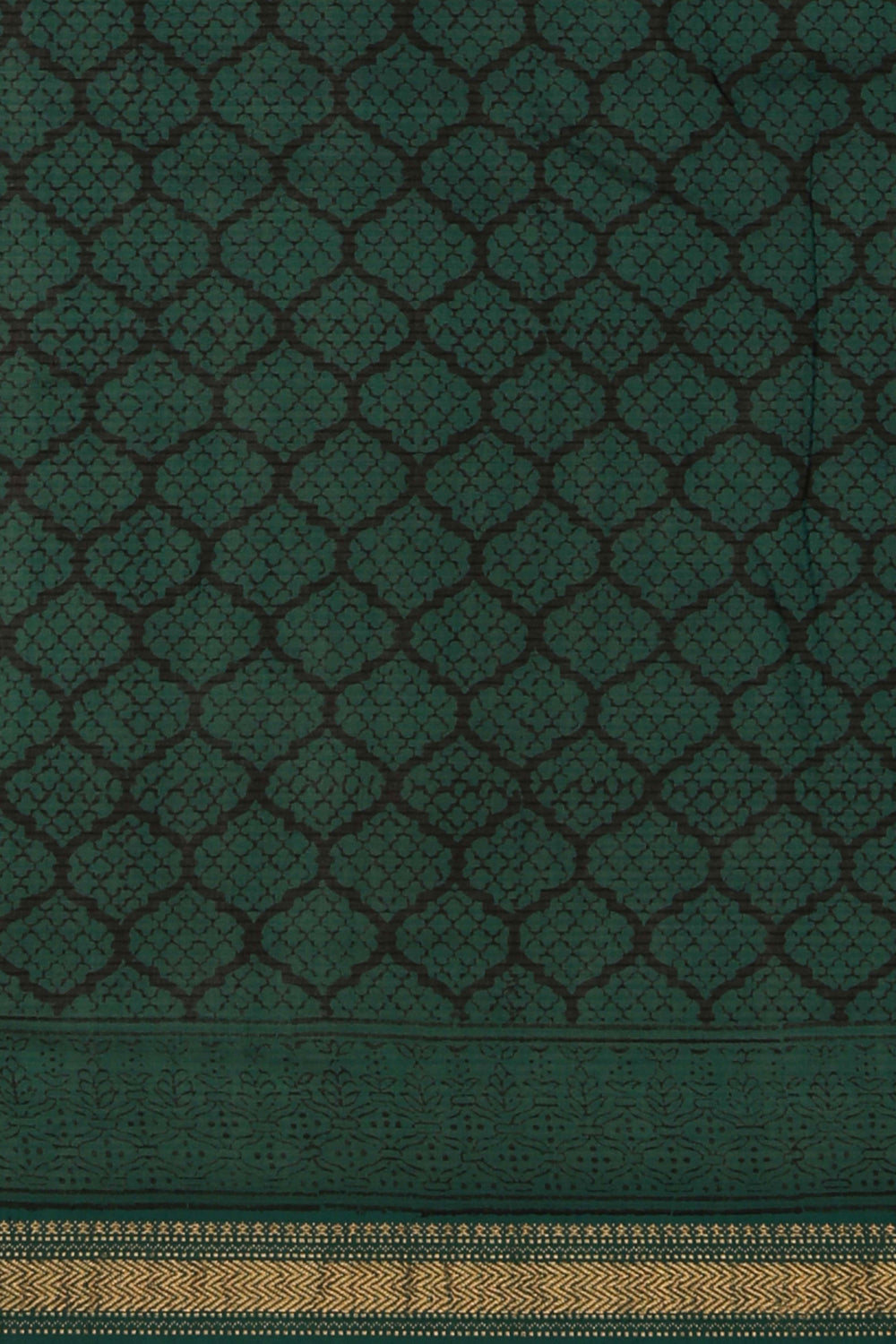 Image of Teal green lotus Bagh block printed Maheswari  saree