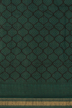 Image of Teal green lotus Bagh block printed Maheswari  saree