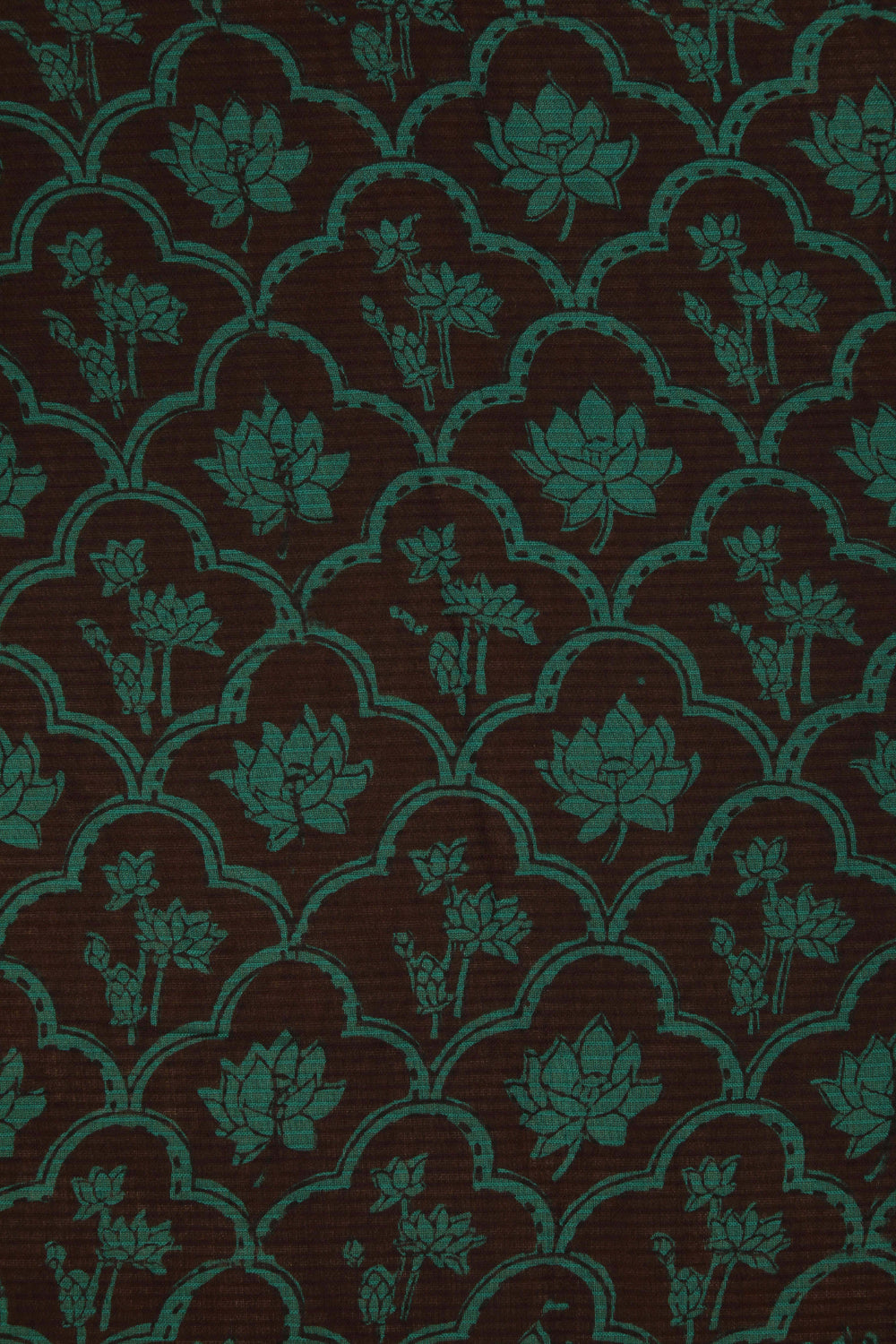 Image of Teal green lotus Bagh block printed Maheswari  saree