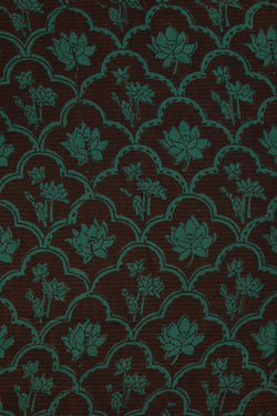 Image of Teal green lotus Bagh block printed Maheswari  saree