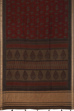Image of Maroon grey Bagh block printed Maheswari saree