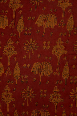 Image of Maroon Mustard Bagh block printed  Maheswari  saree