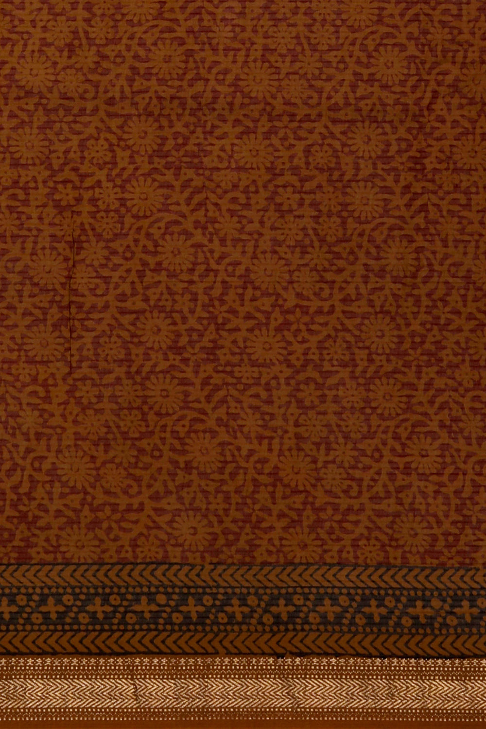 Maroon Mustard Bagh block printed  Maheswari  saree