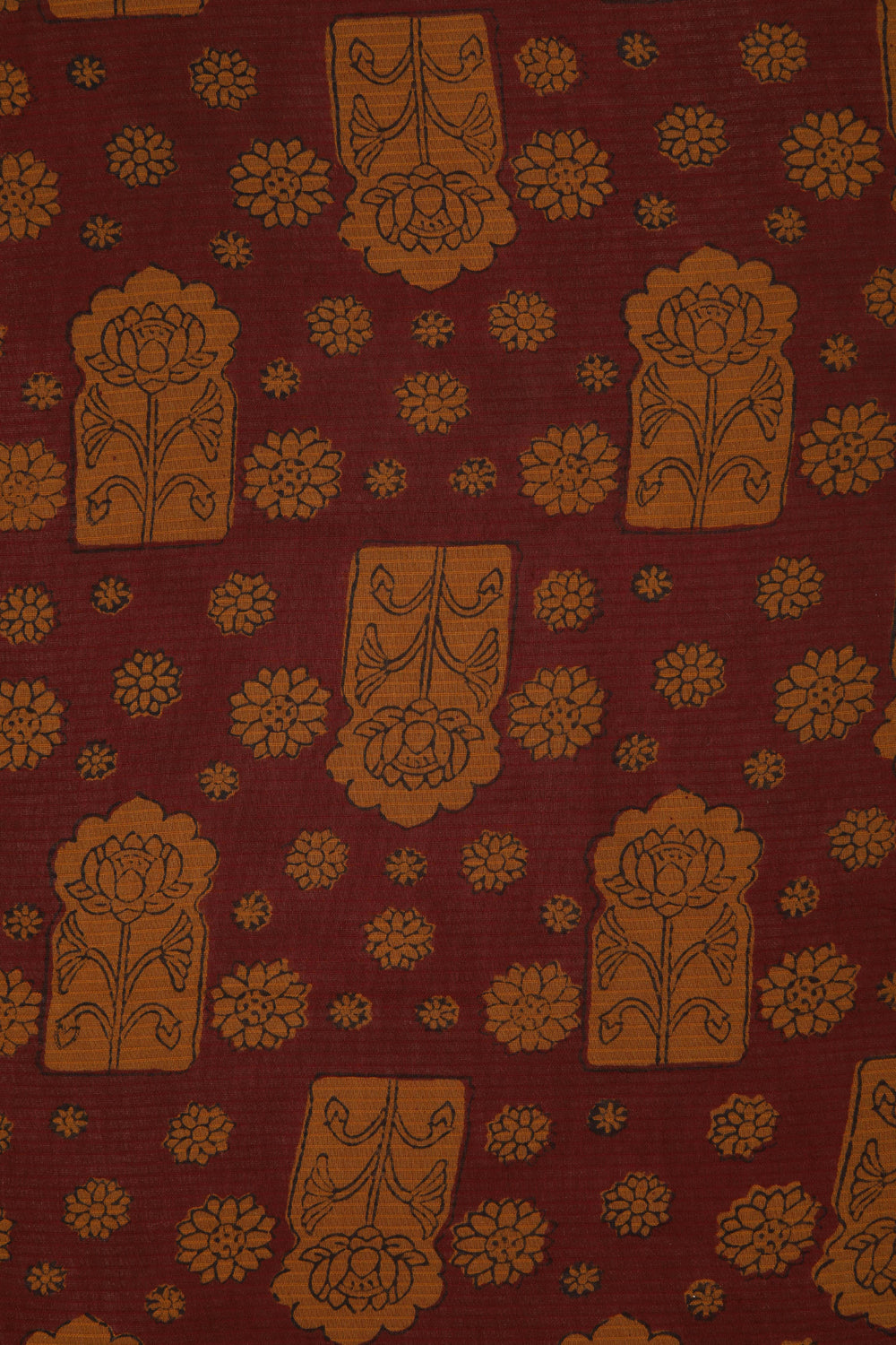 Image of Brick Maroon  Bagh block printed Maheswari saree