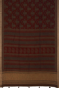 Image of Maroon grey Bagh block printed  Maheswari saree