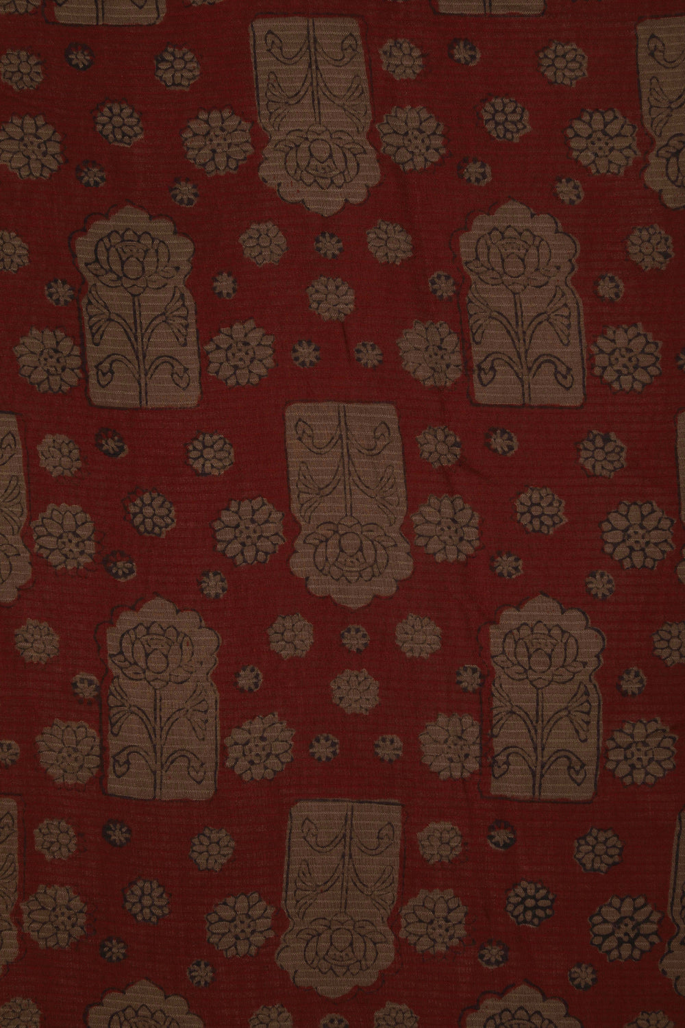 Maroon grey Bagh block printed  Maheswari saree
