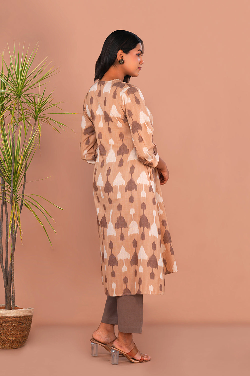 Image of Beige Cotton Pochampally Ikat Kurta