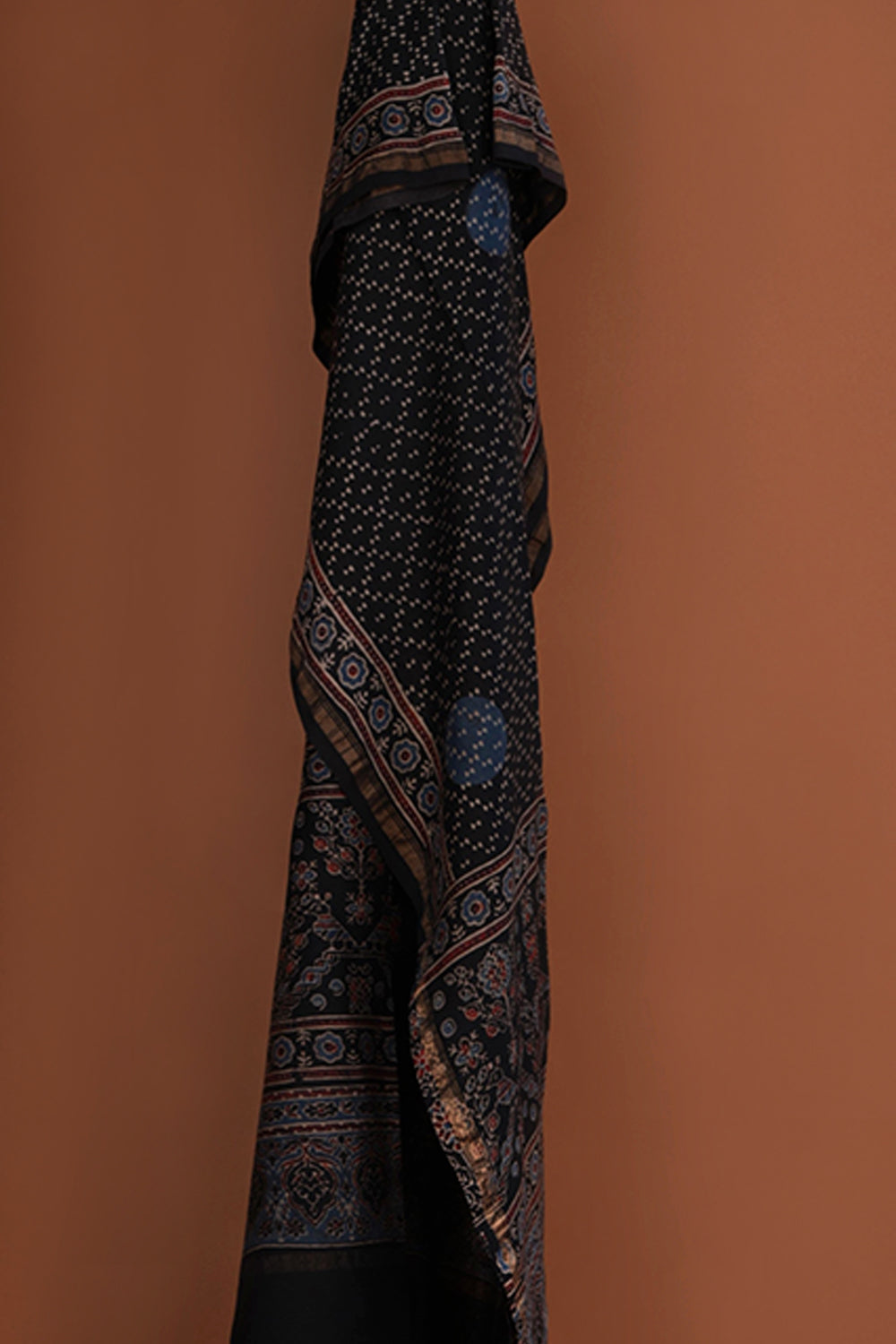 Deep Black Ajrak handblock printed Chanderi Kurta set