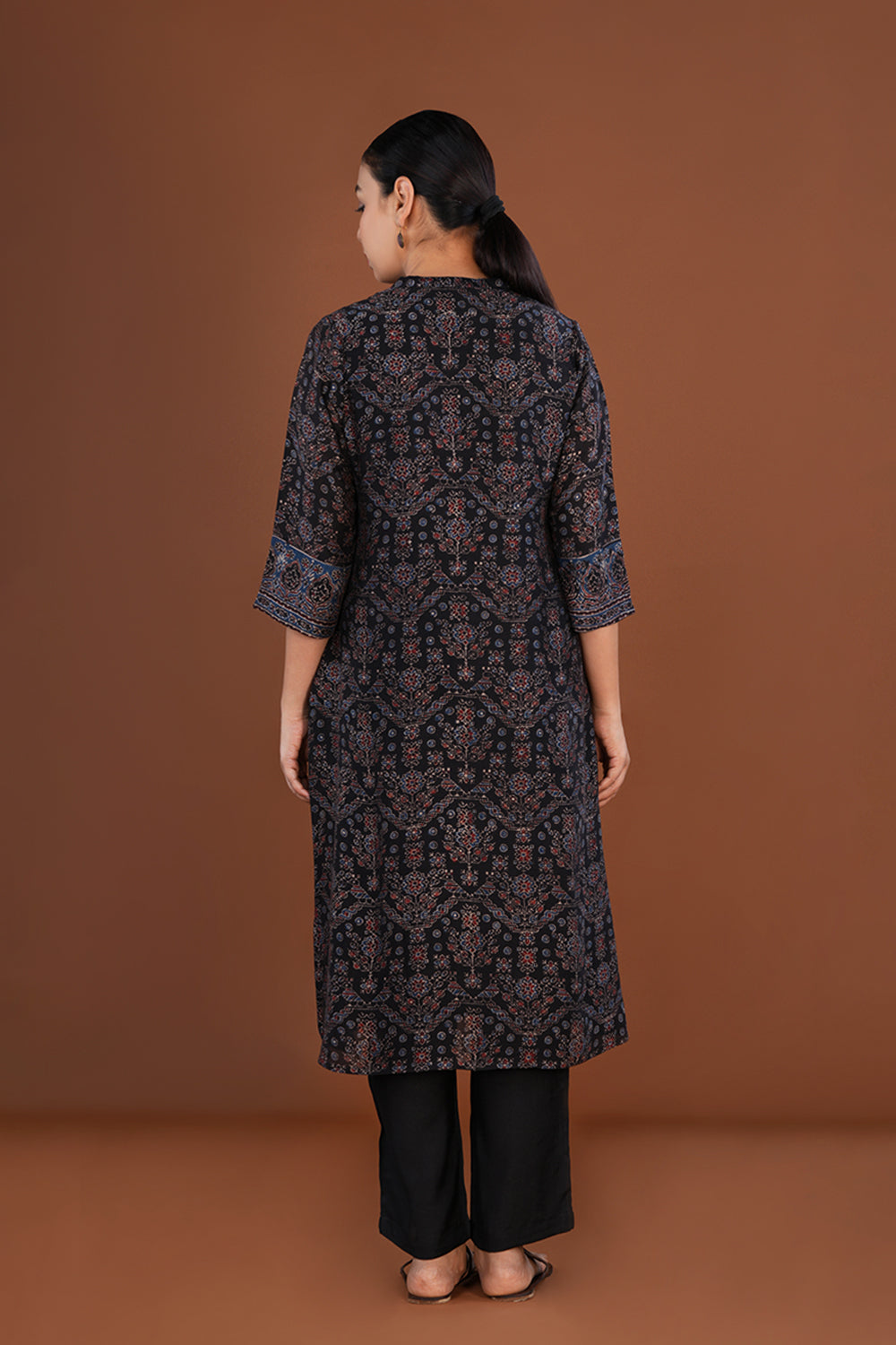 Deep Black Ajrak handblock printed Chanderi Kurta set