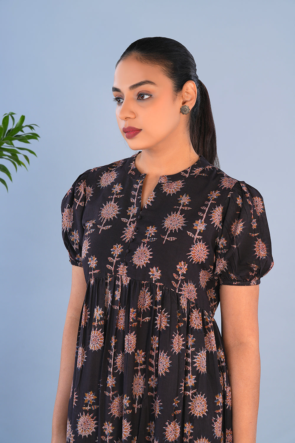 Image of Smokey Black Cotton Kalamkari dress