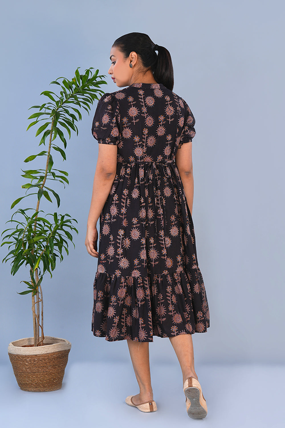 Image of Smokey Black Cotton Kalamkari dress