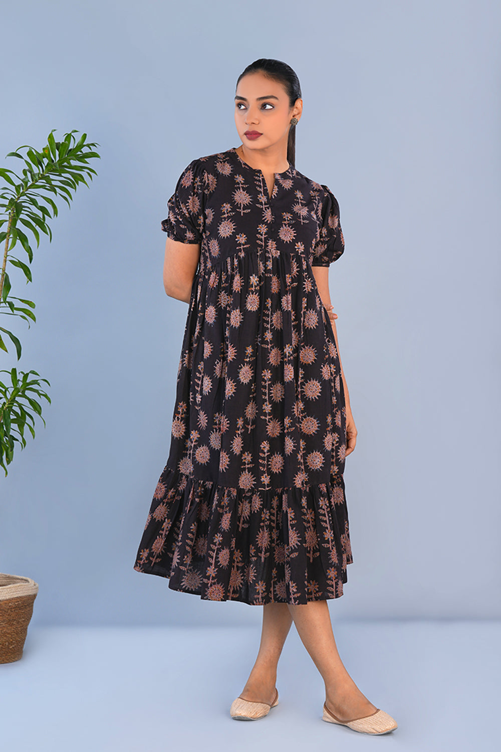 Image of Smokey Black Cotton Kalamkari dress