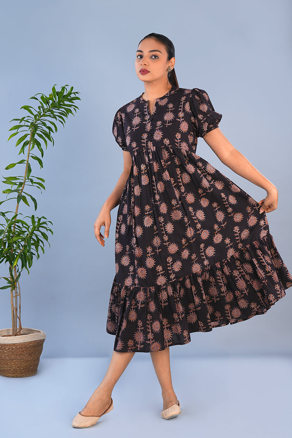 Image of Smokey Black Cotton Kalamkari dress