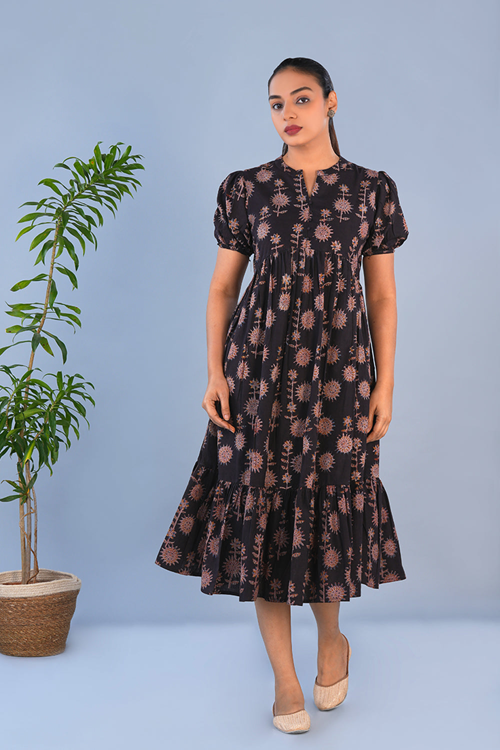 Image of Smokey Black Cotton Kalamkari dress