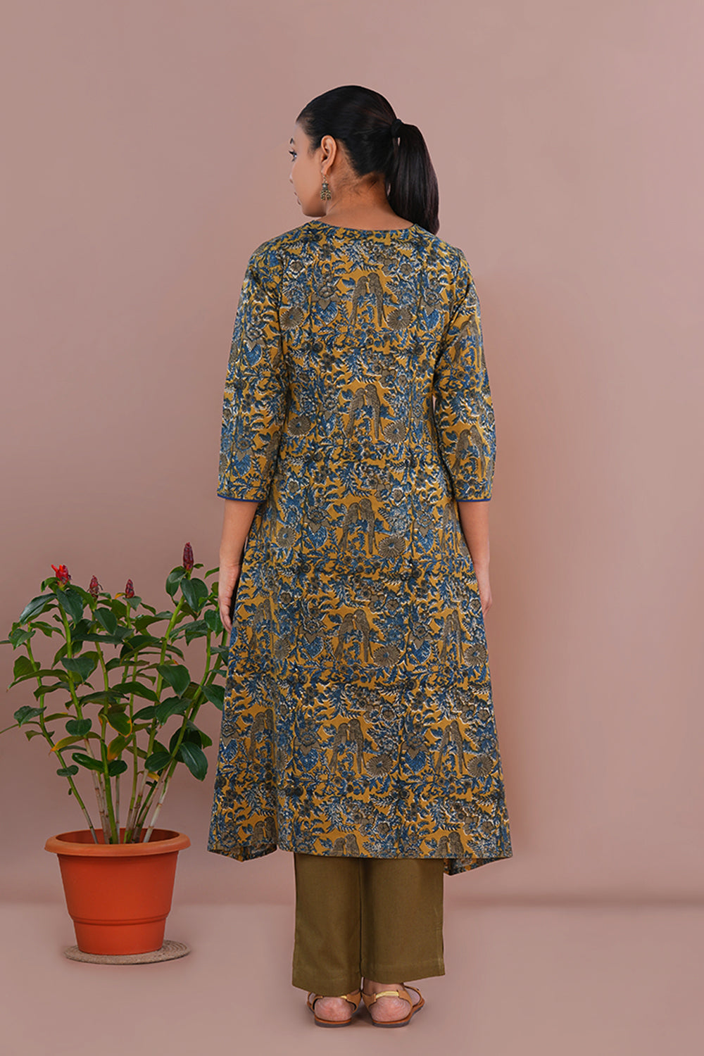 Image of Mustard Yellow Kalamkari Cotton Kurta