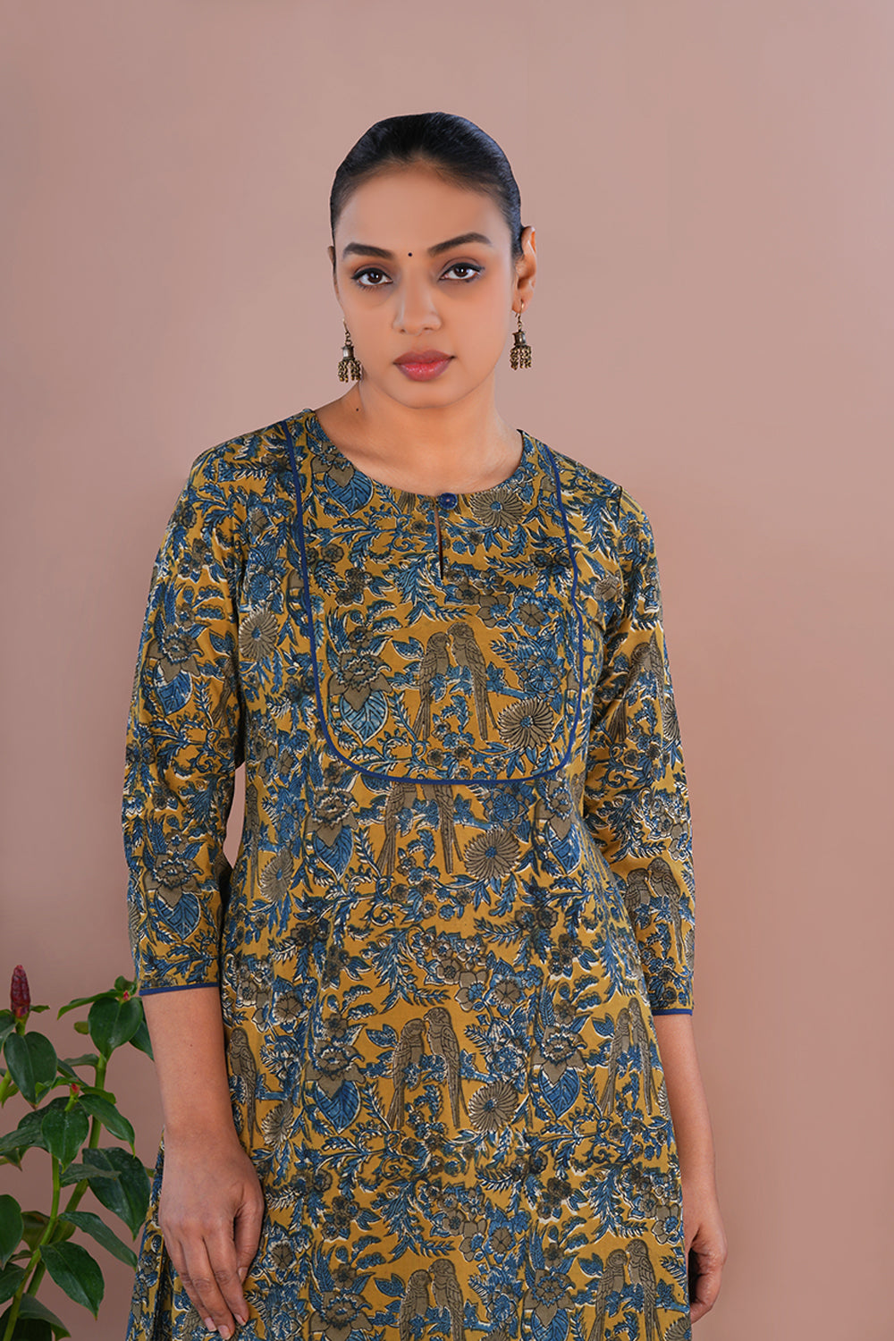 Image of Mustard Yellow Kalamkari Cotton Kurta