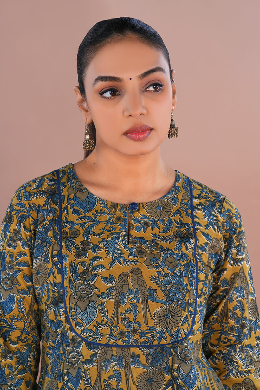 Image of Mustard Yellow Kalamkari Cotton Kurta