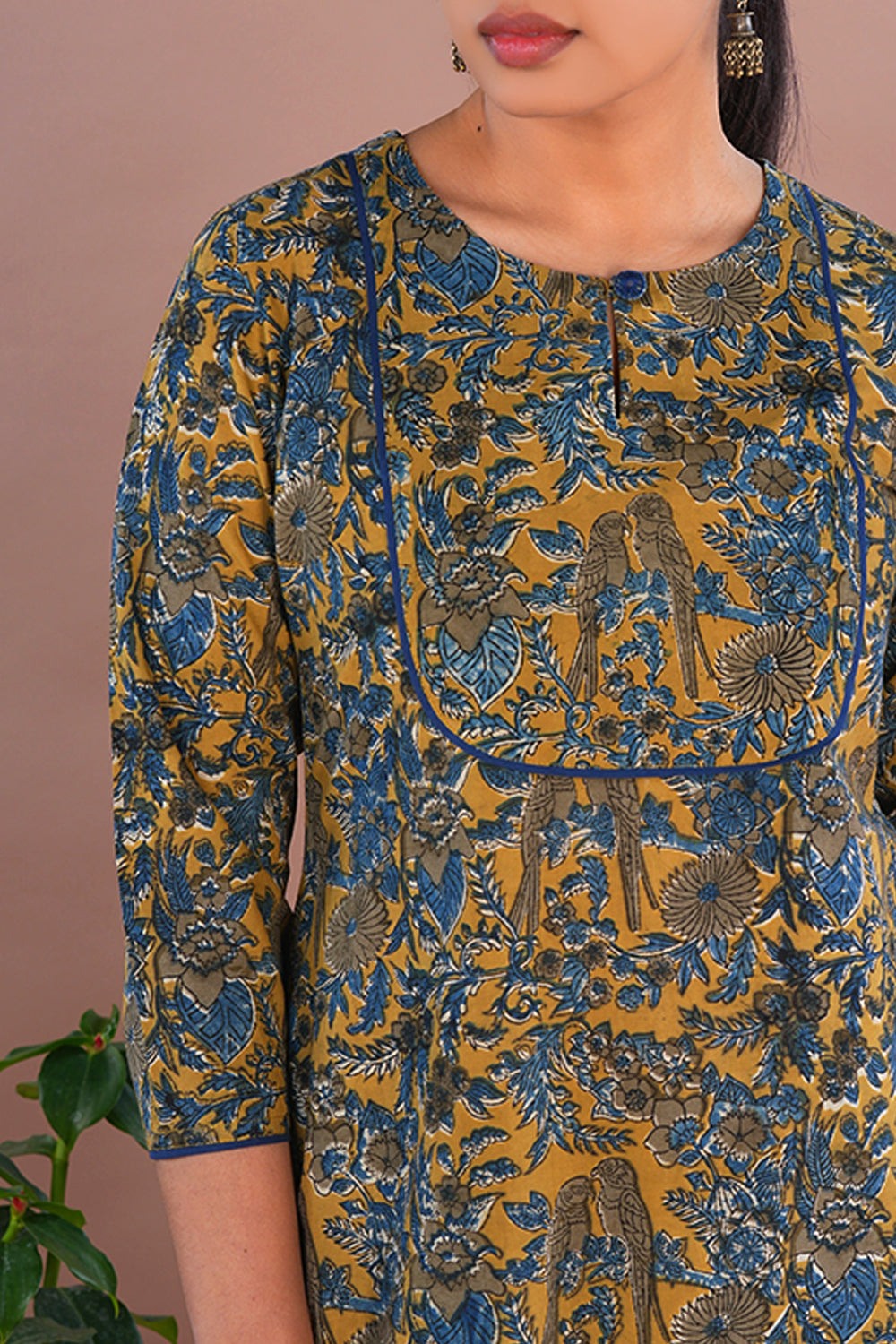 Image of Mustard Yellow Kalamkari Cotton Kurta