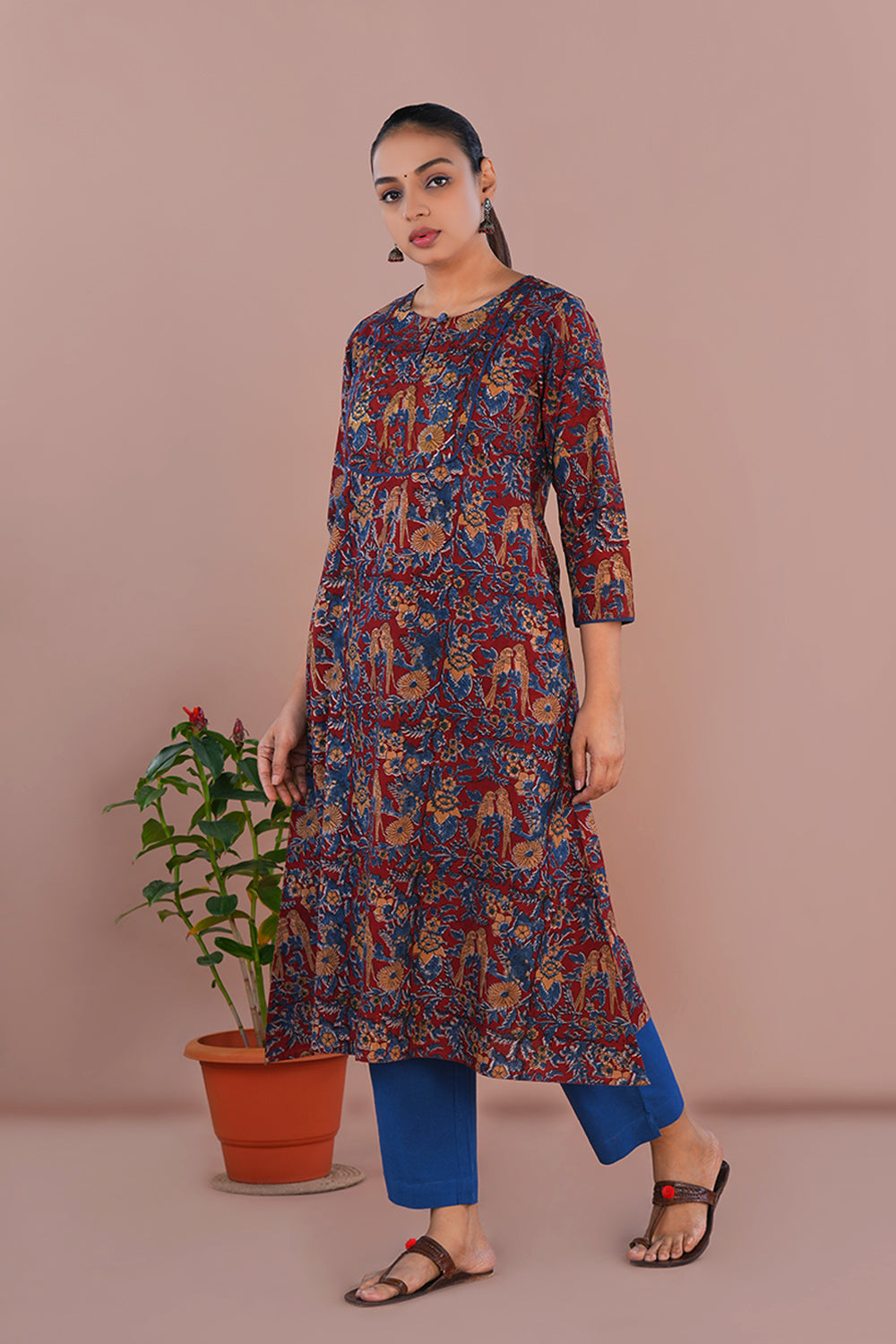 Image of Deep Maroon Kalamkari Cotton Kurta