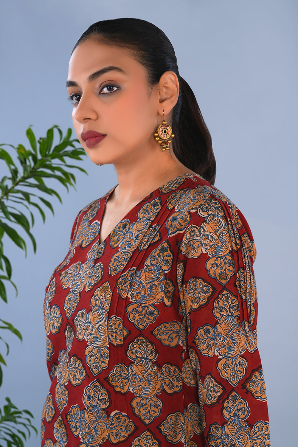 Image of Maroon Bird Kalamkari Cotton Kurta