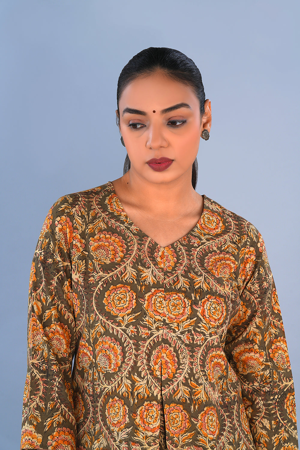 Image of Olive green Kalamkari Coord set