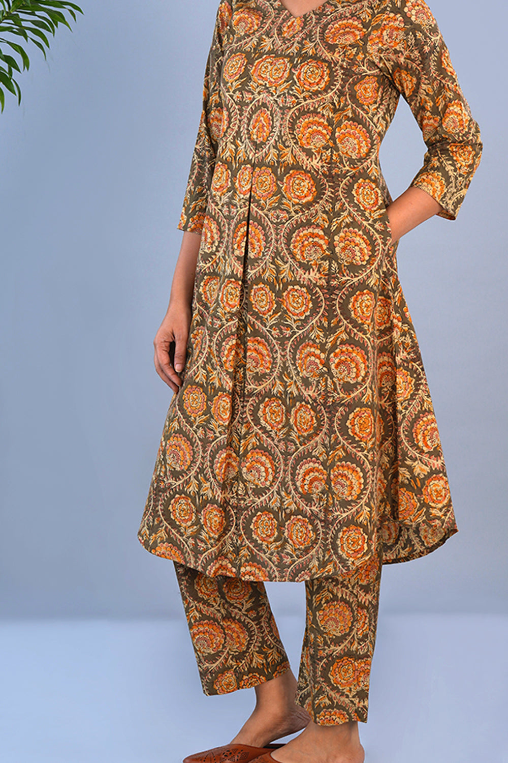 Image of Olive green Kalamkari Coord set