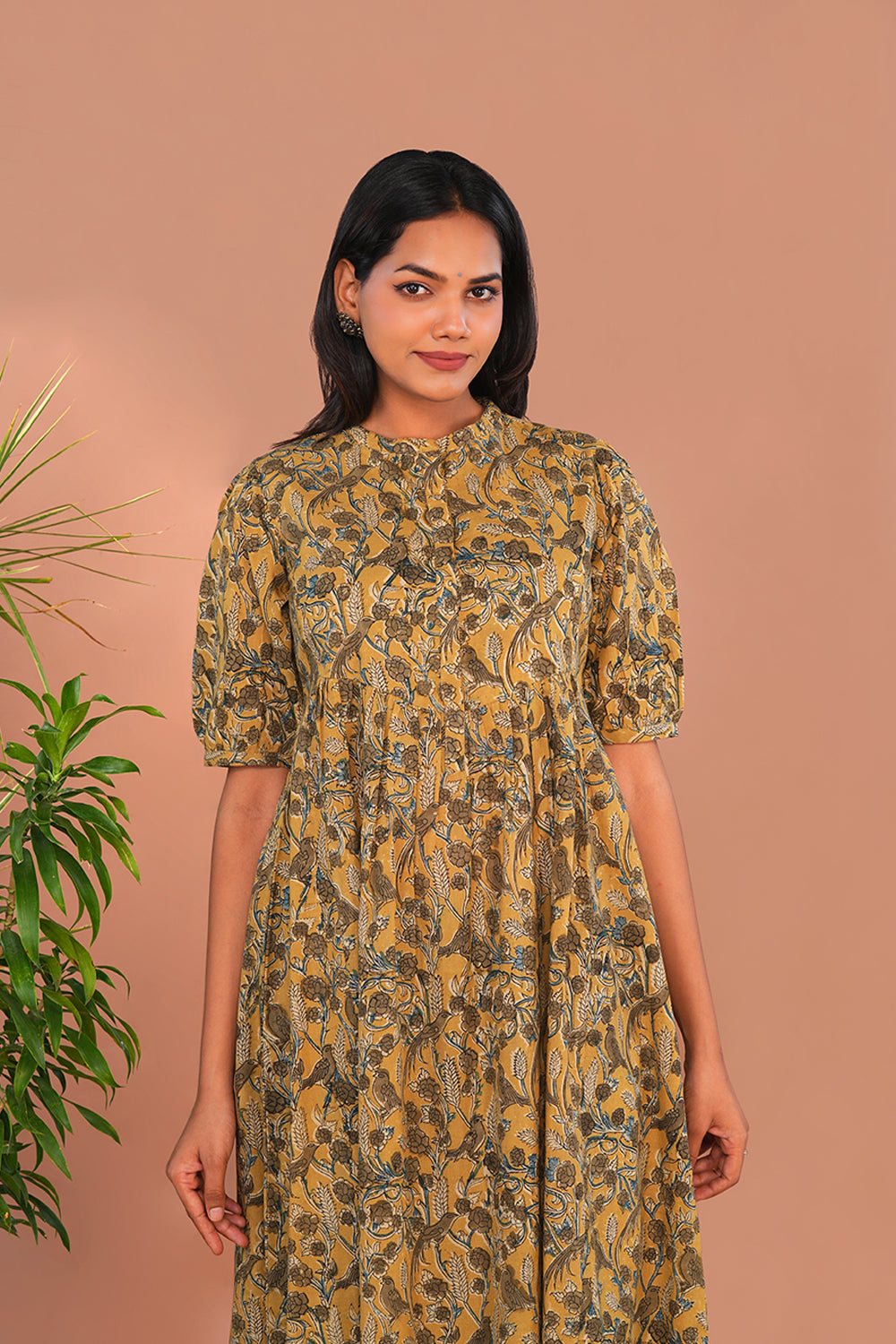 Image of Mustard Yellow Kalamkari Mulmul Cotton Kurta