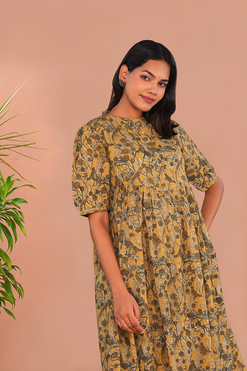 Image of Mustard Yellow Kalamkari Mulmul Cotton Kurta