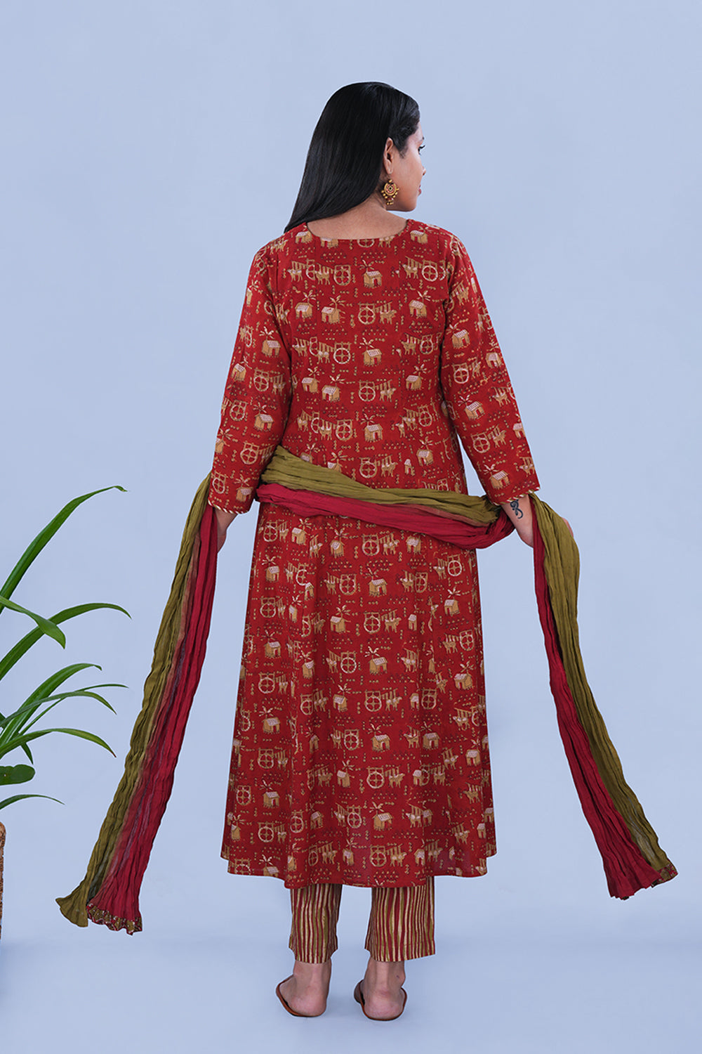 Image of Rustish red Bagru Block Printed Cotton Kurta Set