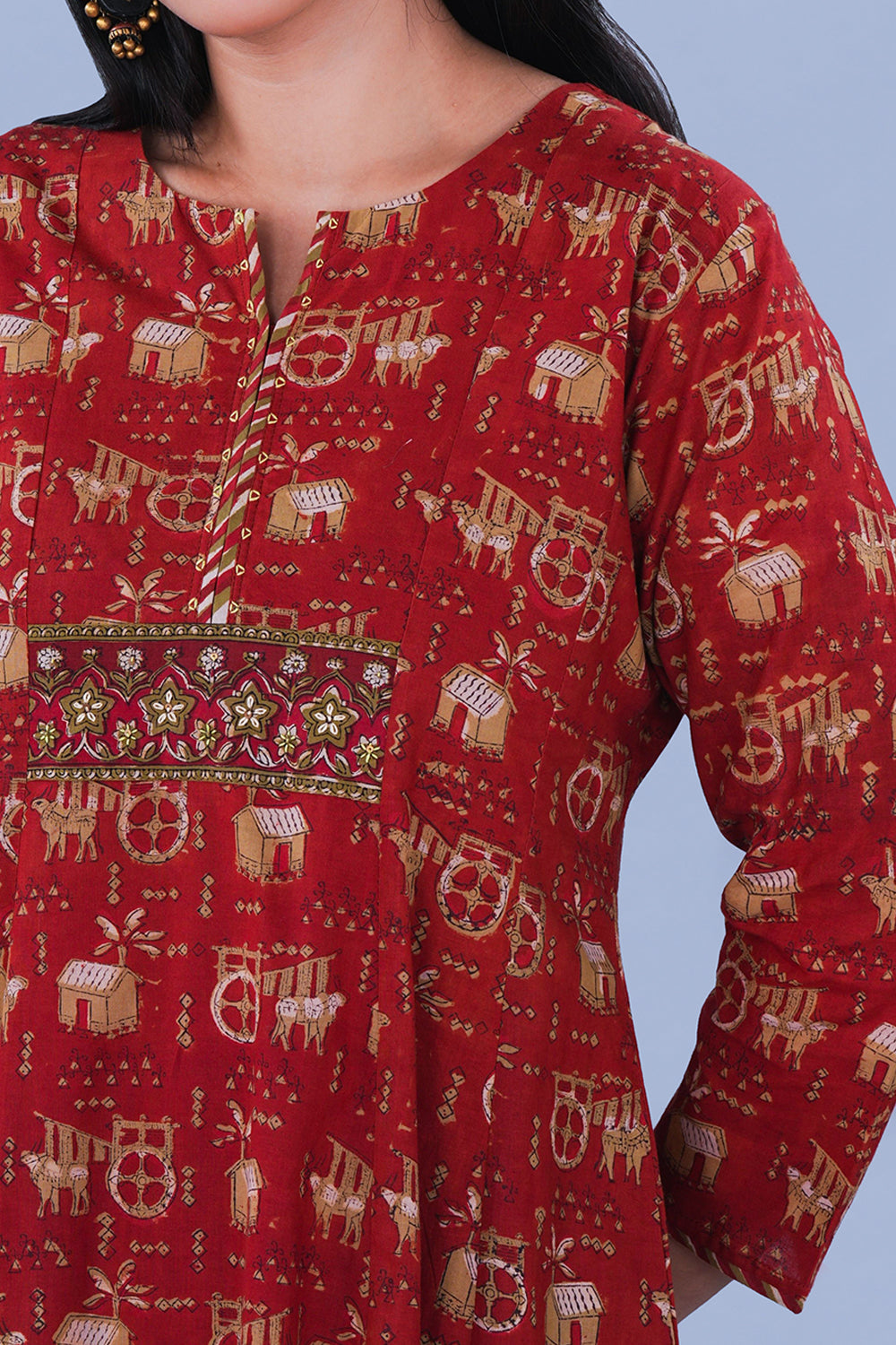 Image of Rustish red Bagru Block Printed Cotton Kurta Set