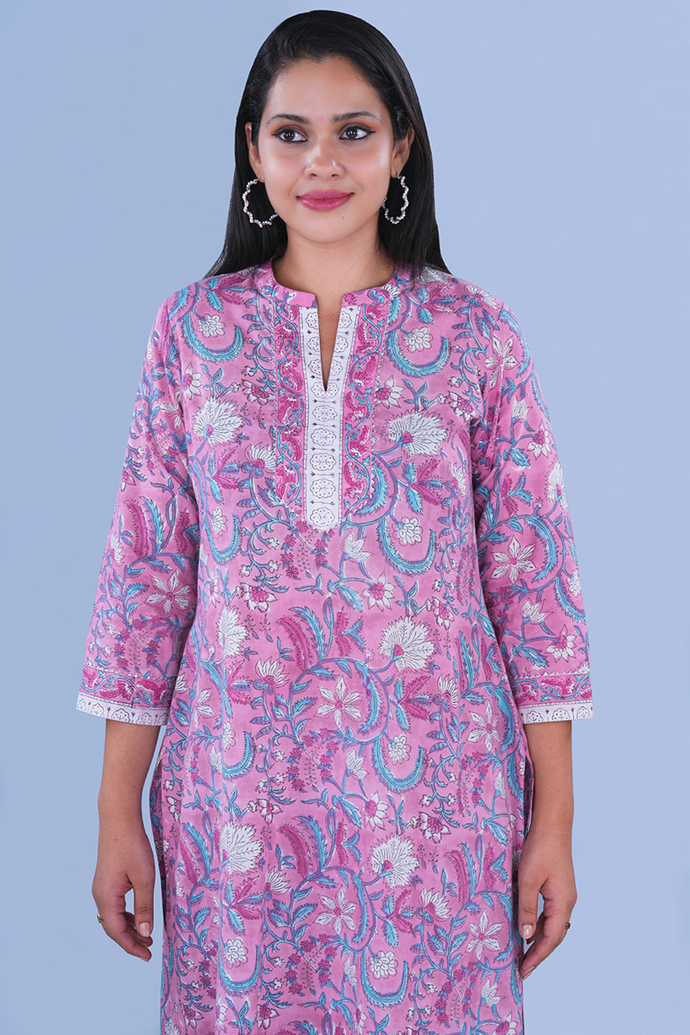 Image of Lilac Pink hand block printed cotton Kurta and pants set