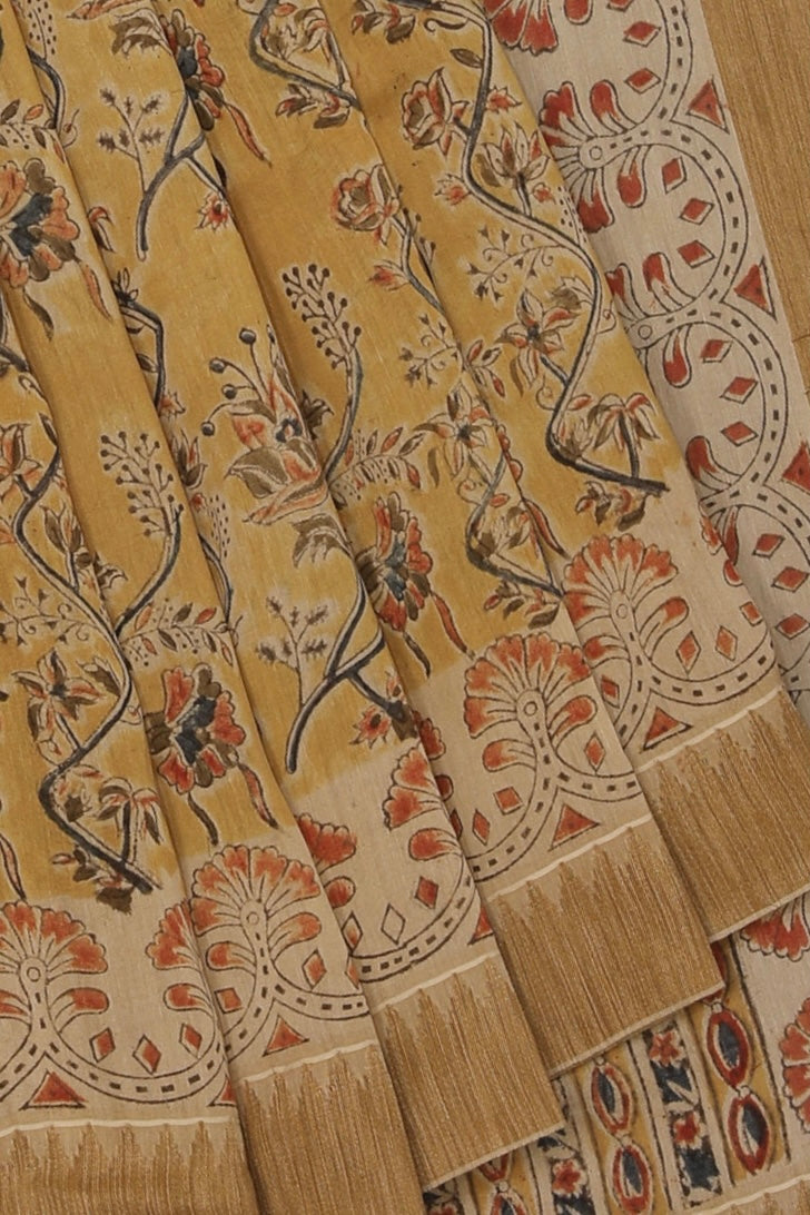 Mustard  Kalamkari Chanderi Saree