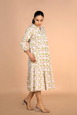 Image of Off - white Handblock printed Tiered dress