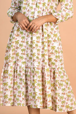 Image of Off - white Handblock printed Tiered dress