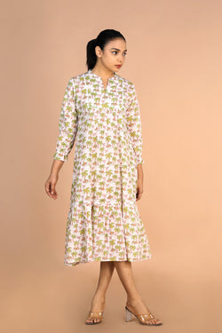 Image of Off - white Handblock printed Tiered dress