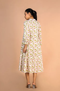 Image of Off - white Handblock printed Tiered dress